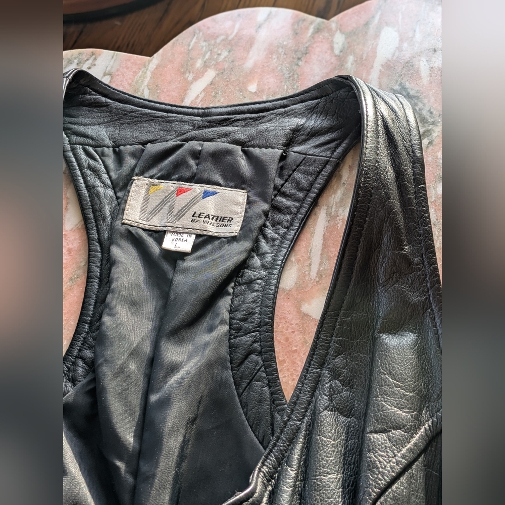 Wilson's Vintage Black Leather Sleeveless Moto Zip Dress Large Curves - Picture 9 of 11